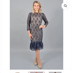 MARINA Navy Lace Midi Dress